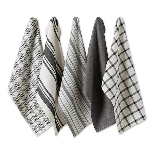 DII® Assorted Black Woven Dishtowels Set